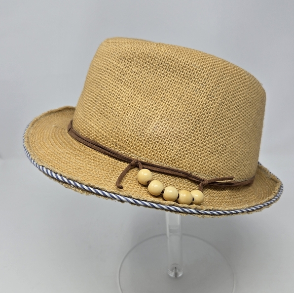 STARING AT STARS ANTROPOLOGIE TAN NATURAL PAPER STRAW HAT FEDORA WOMEN OS BEACH - Picture 1 of 12